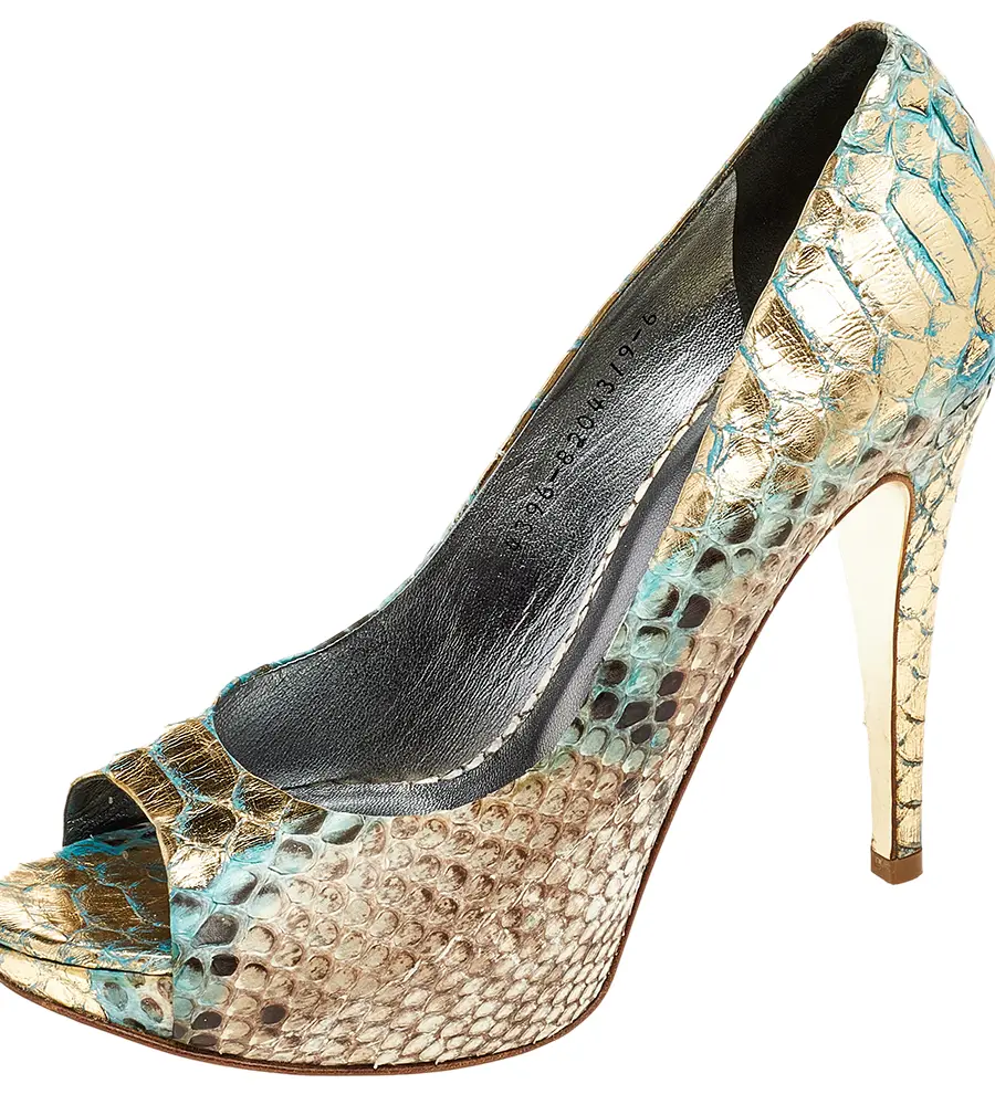 Gina Multicolor Python Leather Peep Toe Platform Pumps Size 39