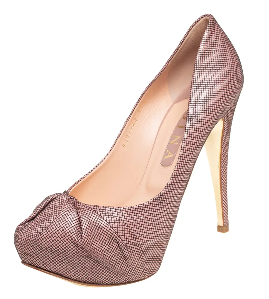 Gina Pink Textured Fabric Claire Platform Pumps Size 40.5