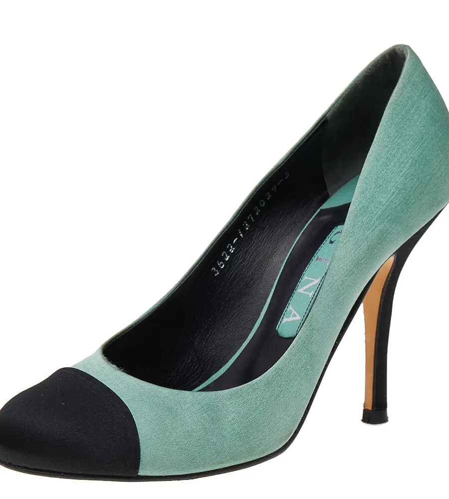 Gina Green/Black Satin Cap Toe Pumps Size 38