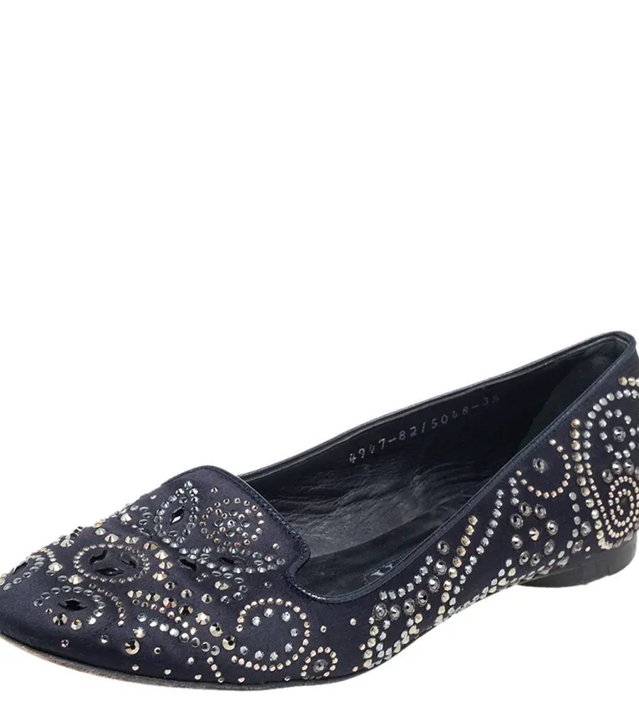 Gina Black Satin Studded Ballet Flats Size 36.5