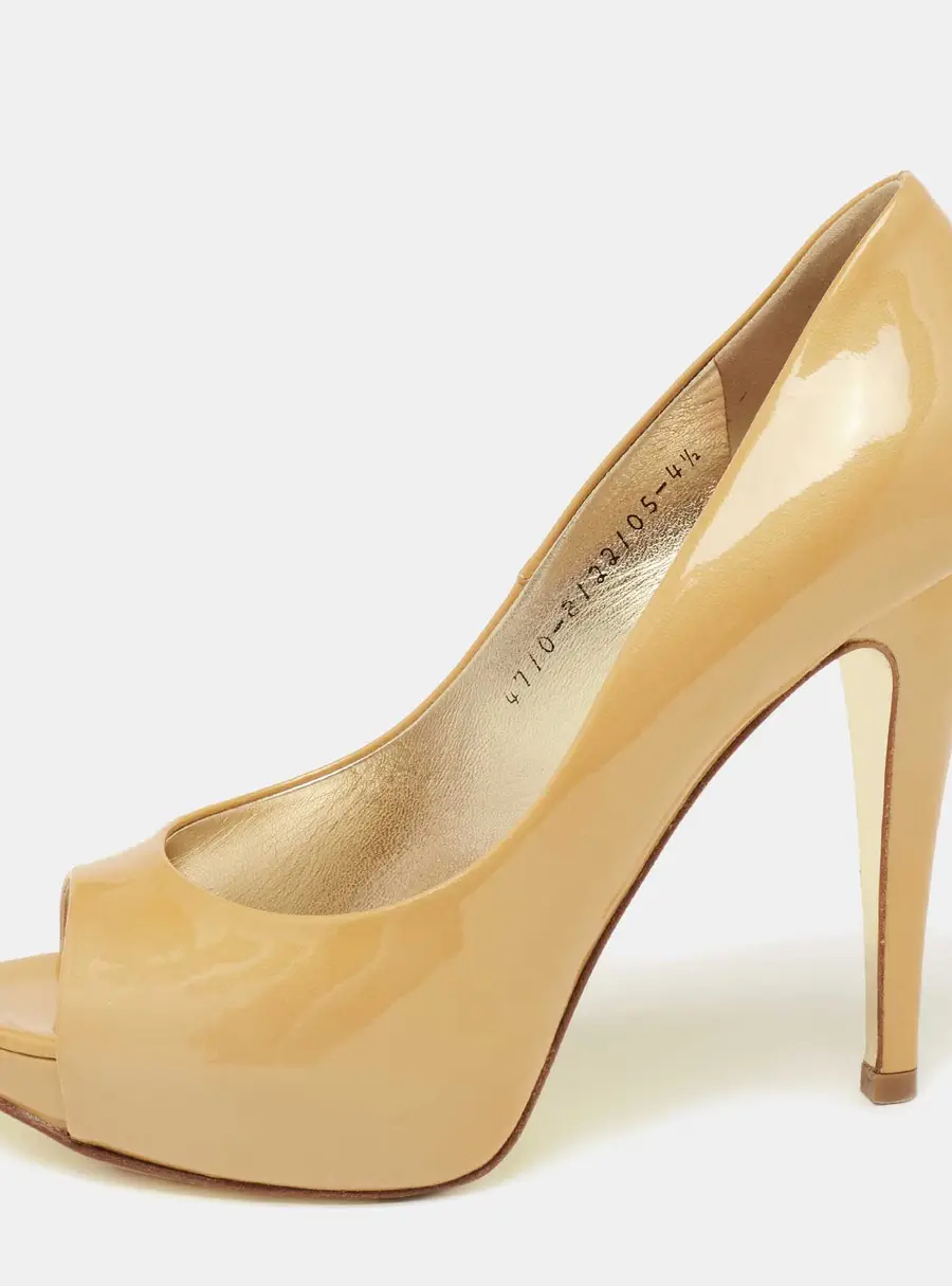 Gina Mustard Yellow Patent Leather Peep-Toe Pumps Size 37.5