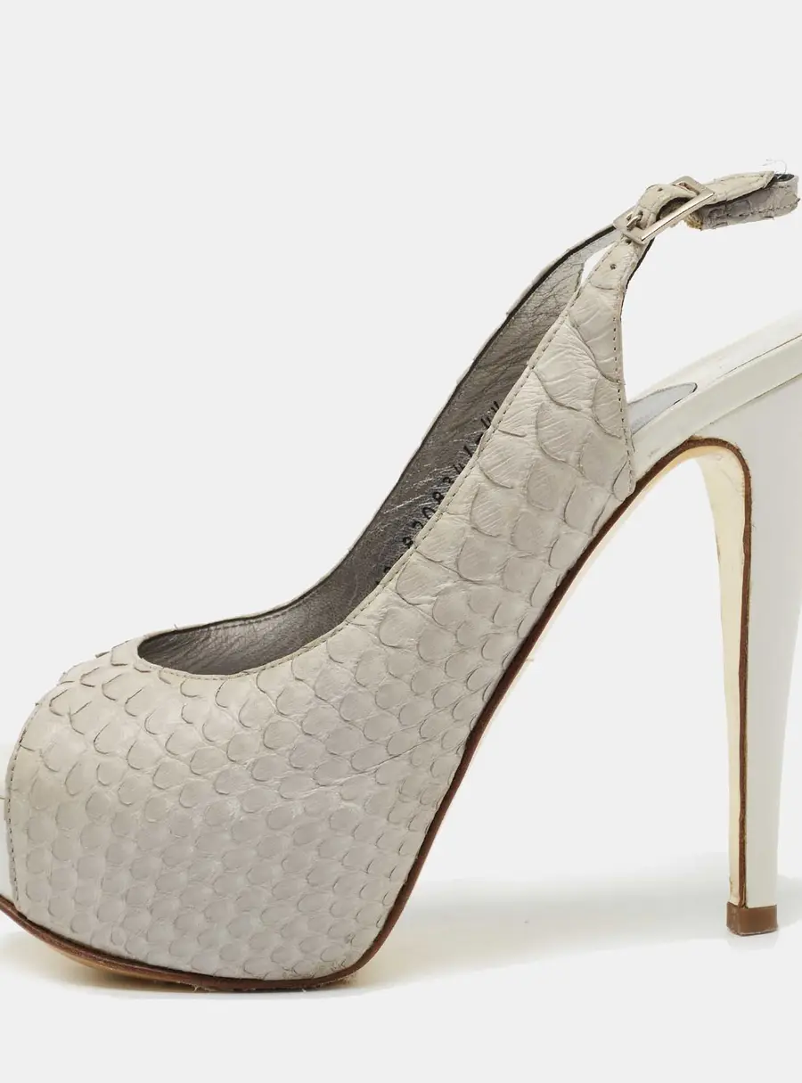 Gina Grey Python Leather Peep-Toe Platform Slingback Sandals Size 37.5