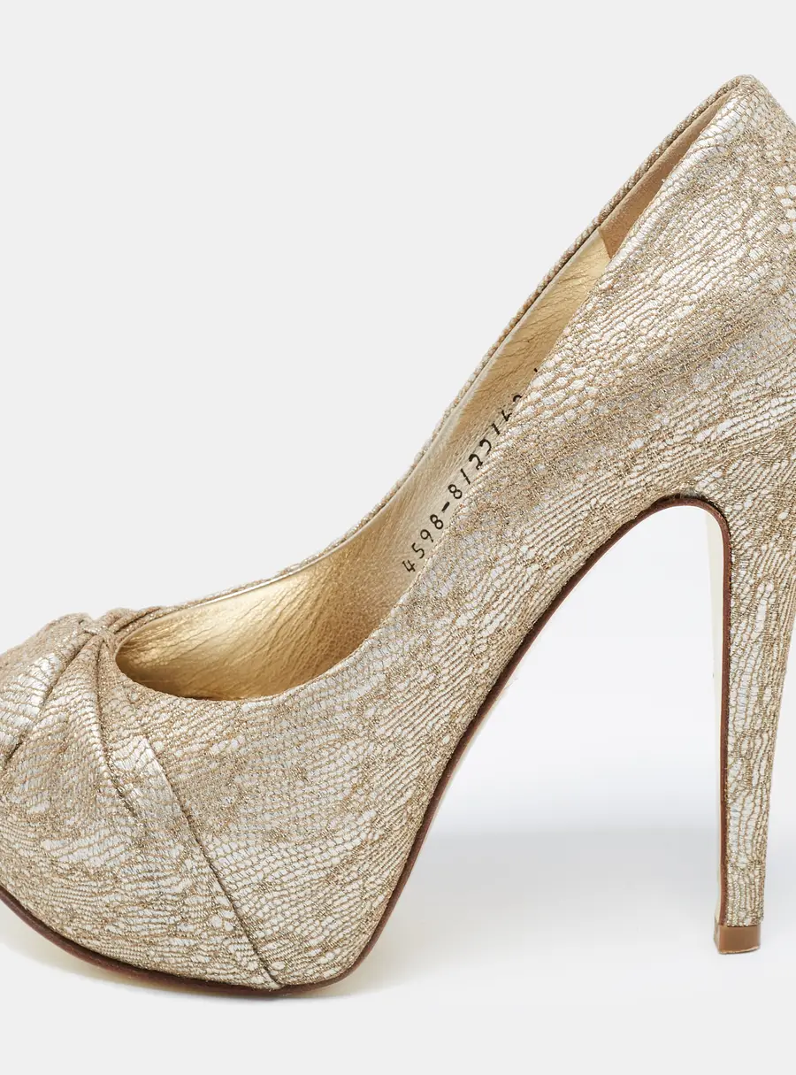 Gina Gold Lace and Leather Claire Platform Pumps Size 37