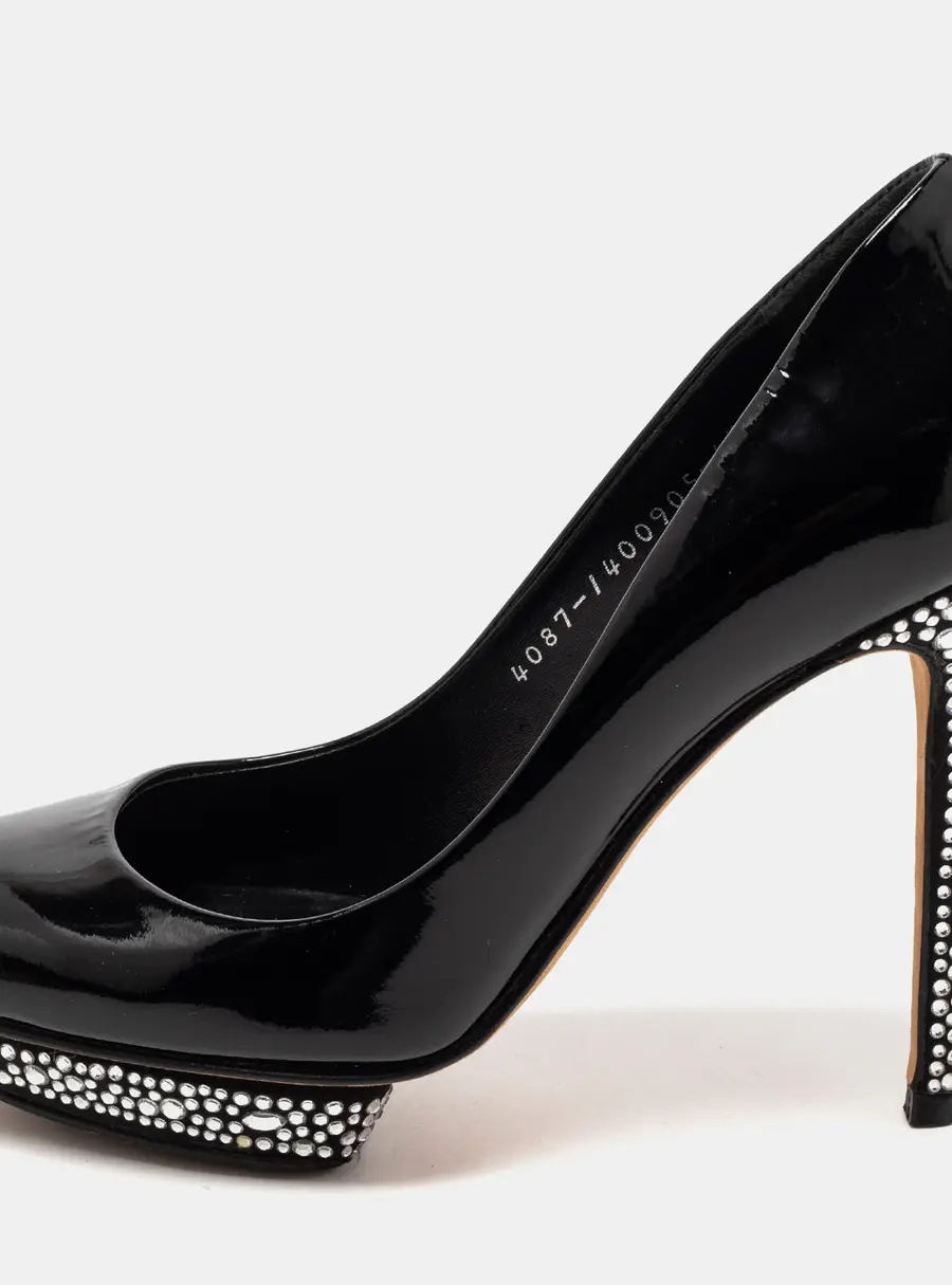 Gina Black Patent Leather Crystal Embellished Heel Platform Pumps Size 37.5