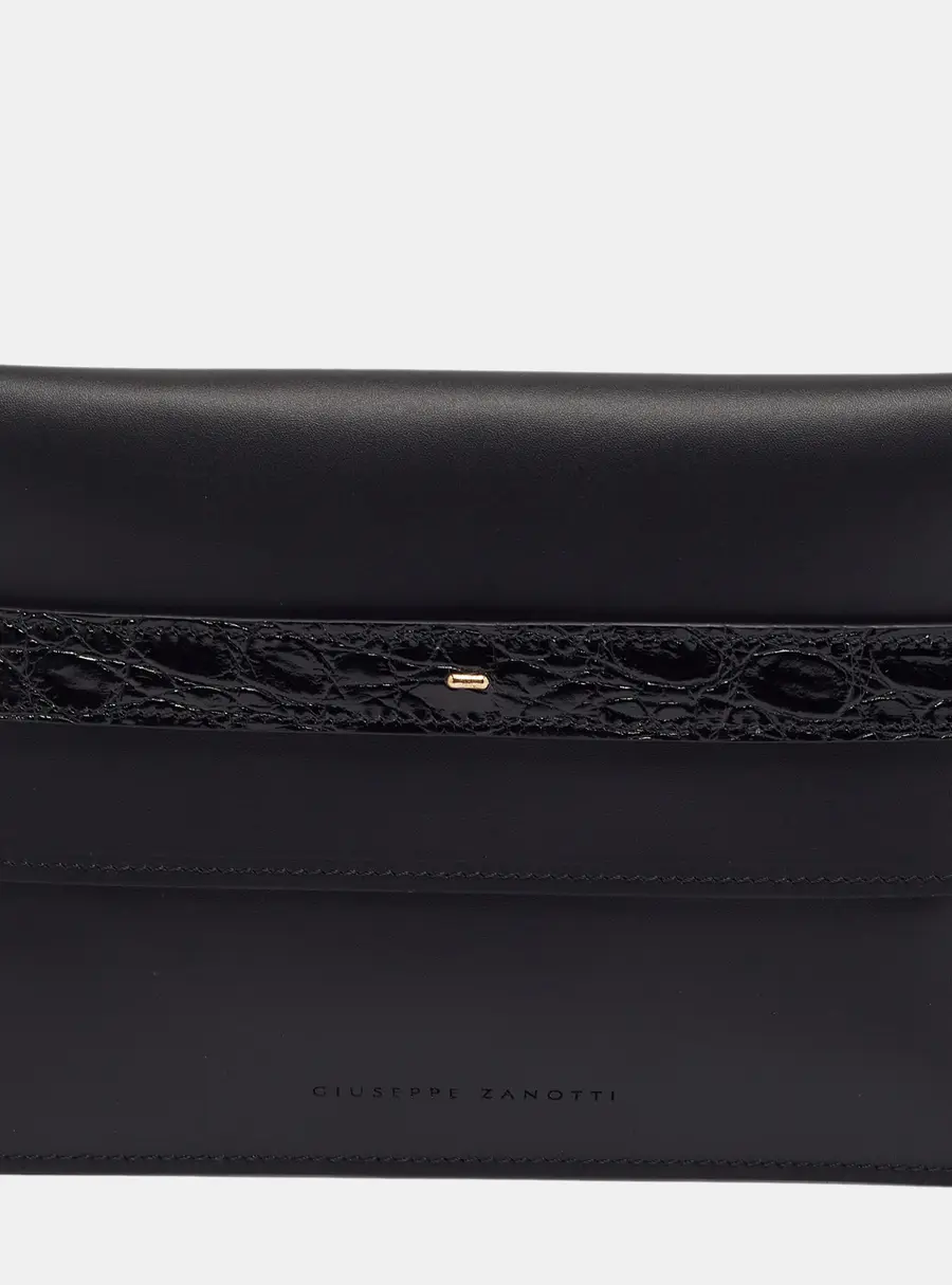 Giuseppe Flap Zanotti Black Croc Embossed and Leather Slim Clutch