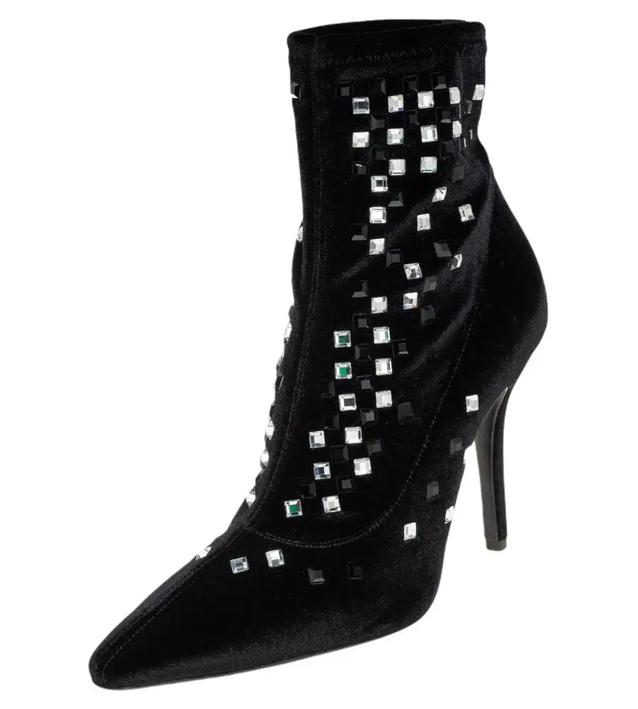 Giuseppe Zanotti Black Velvet Crystal Embellished Ankle Boots Size 36
