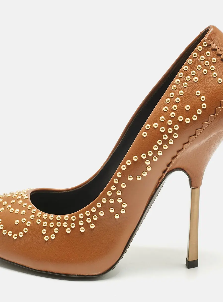 Giuseppe Zanotti Brown Leather Studded Peep Toe Pumps Size 38