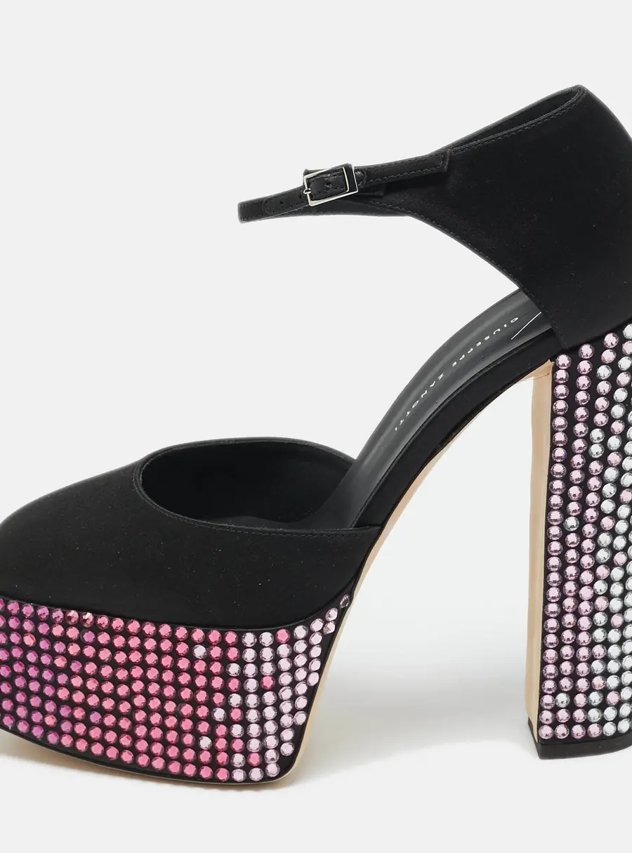 Giuseppe Zanotti Black Satin Crystal Embellished Platform Sandals 40