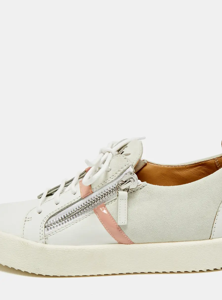 Giuseppe Zanotti Frankie Size 40 White/Grey Leather and Suede Lace Up Sneakers