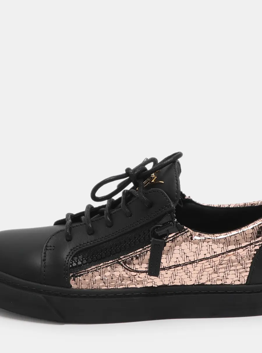 Giuseppe Zanotti Gail Size 38 Black/Rose Gold Leather Low Top Sneakers