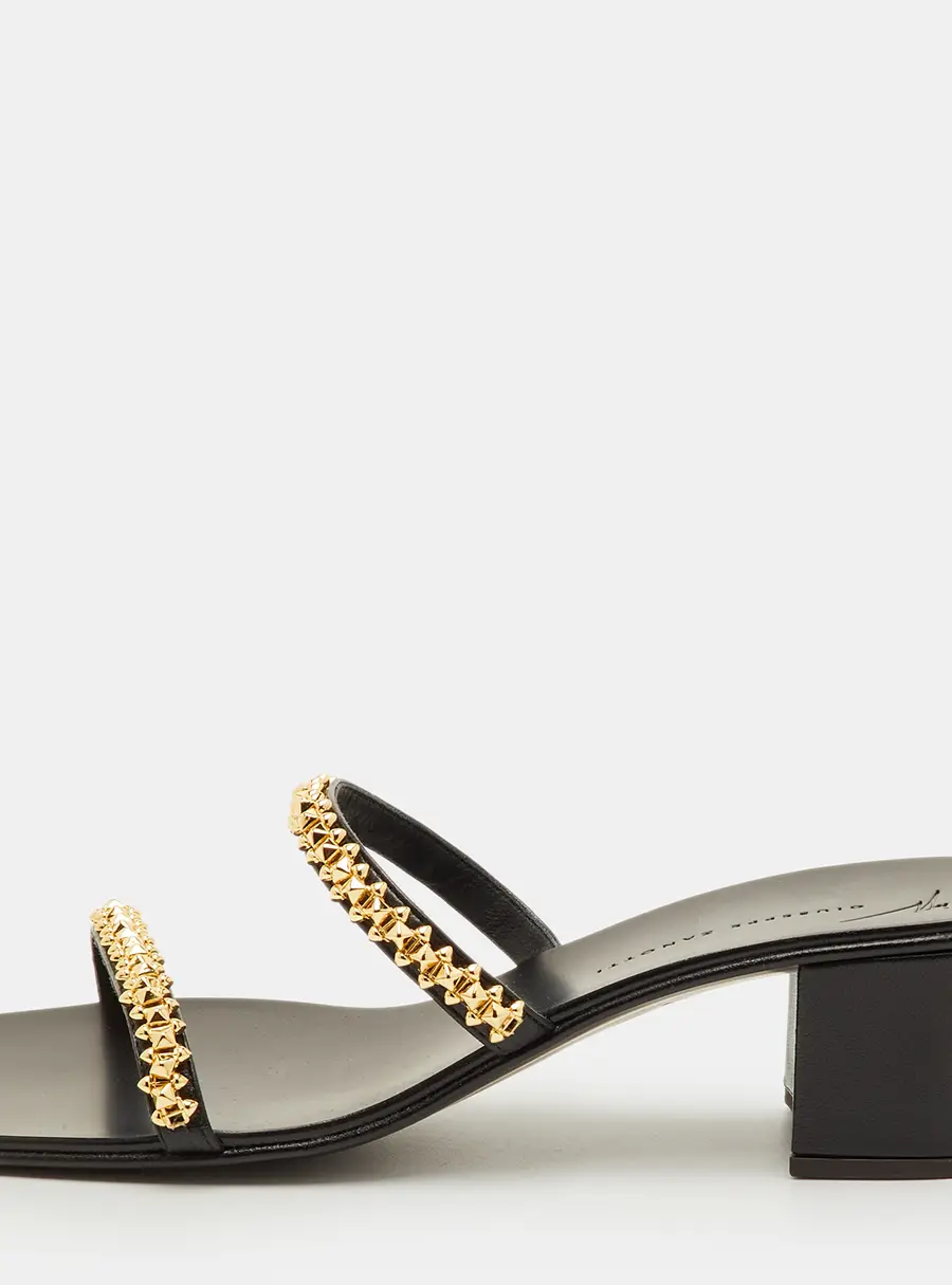 Giuseppe Zanotti Size 38 Black Leather Block Heel Slide Sandals