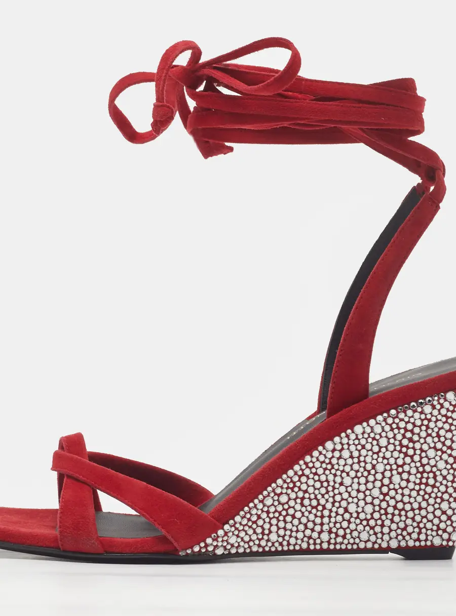 Giuseppe Zanotti Size 37 Red Suede Crystal Embellished Wedge Sandals