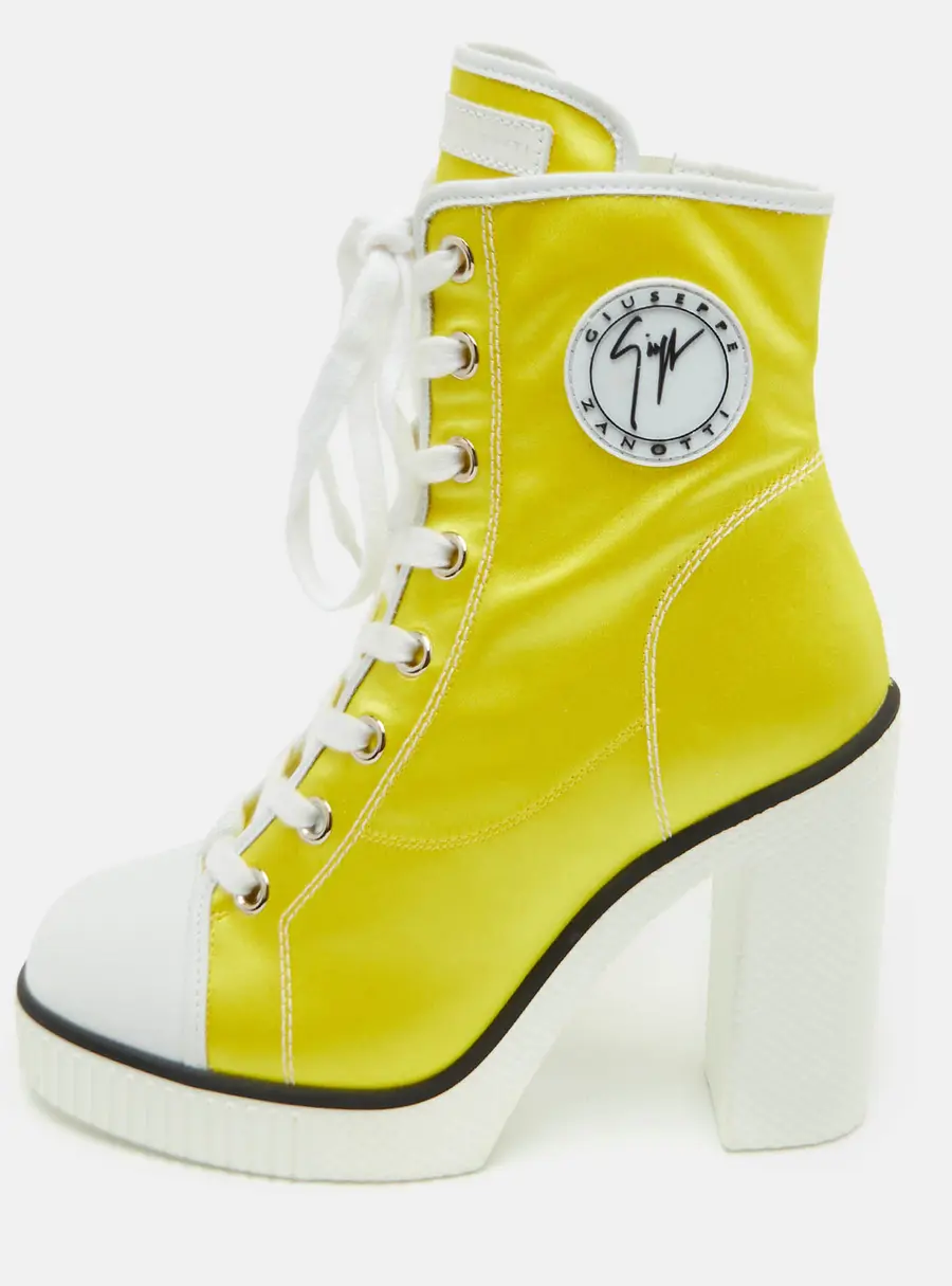 Giuseppe Zanotti Nidir Size 38 Yellow/White Satin Lace Up Ankle Boots