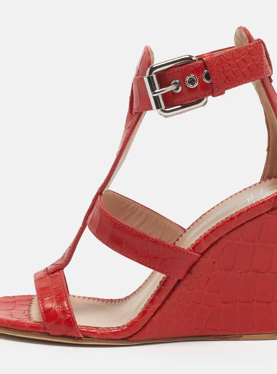 Giuseppe Zanotti Size 36 Red Croc Embossed Leather Ankle Strap Wedge Sandals
