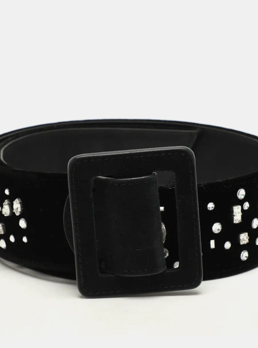 Giuseppe Zanotti Black Velvet Crystal Embellished Waist Belt M