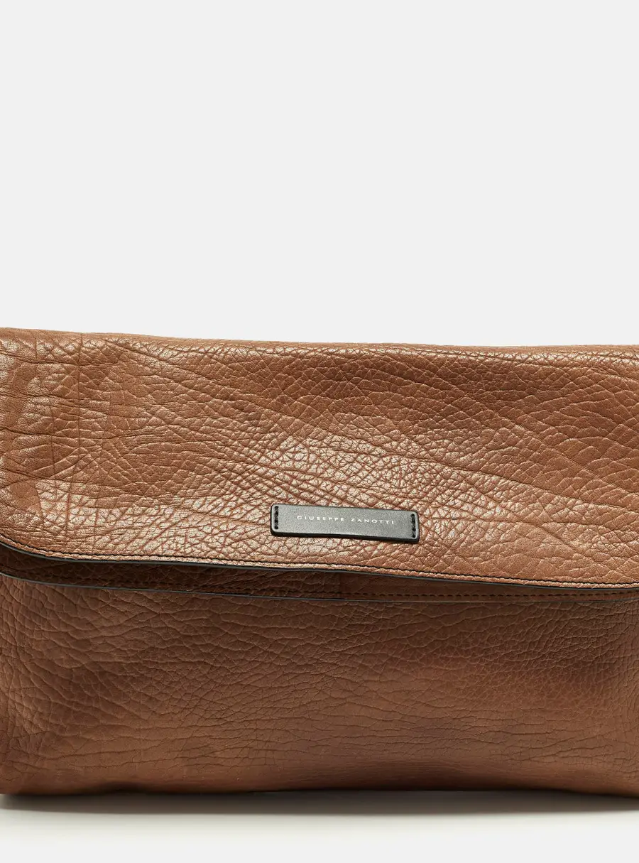 Giuseppe Zanotti Brown Pebbled Leather Oversized Zip Clutch