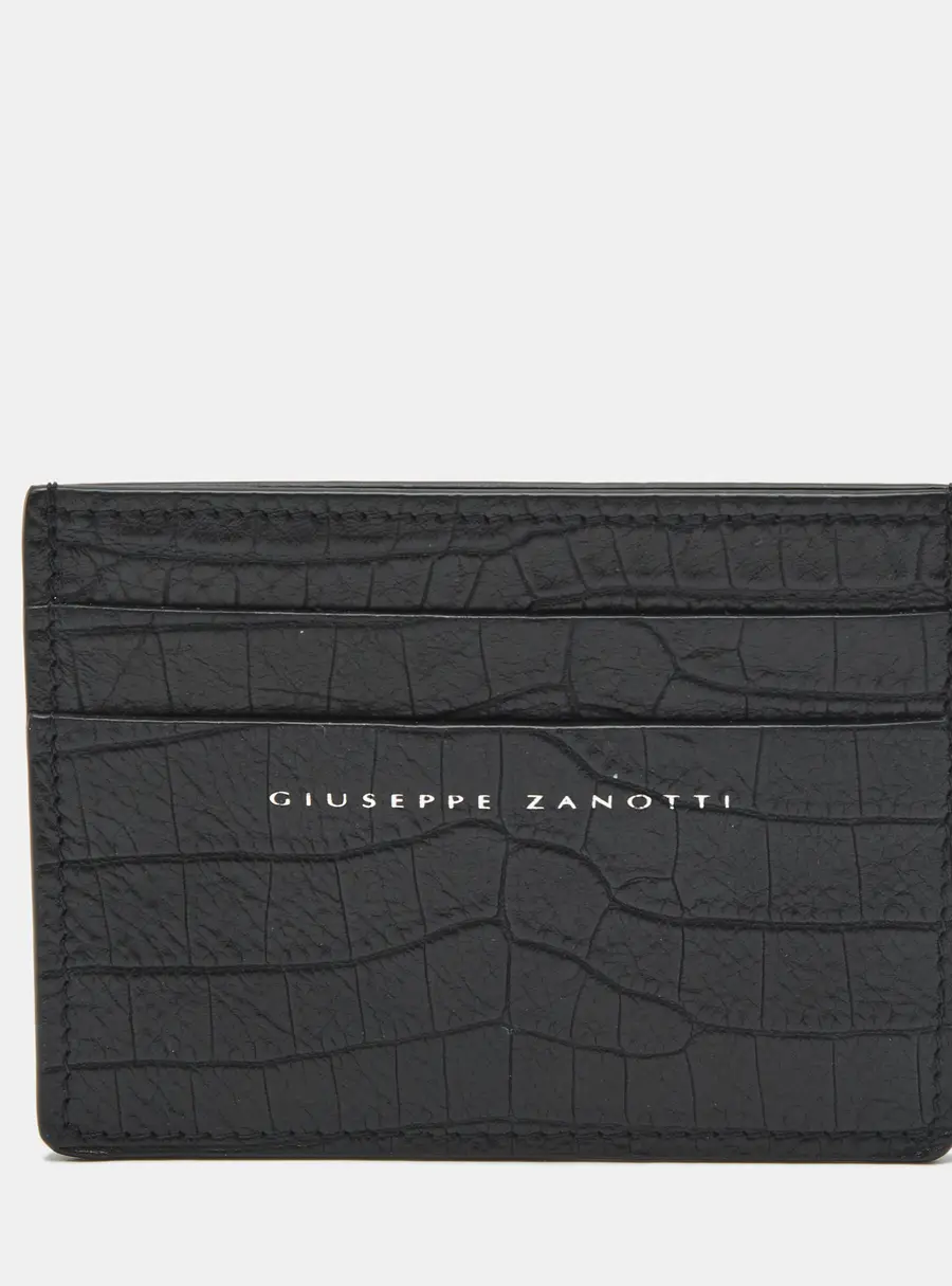 Giuseppe Zanotti Black Croc Embossed Leather Card Holder