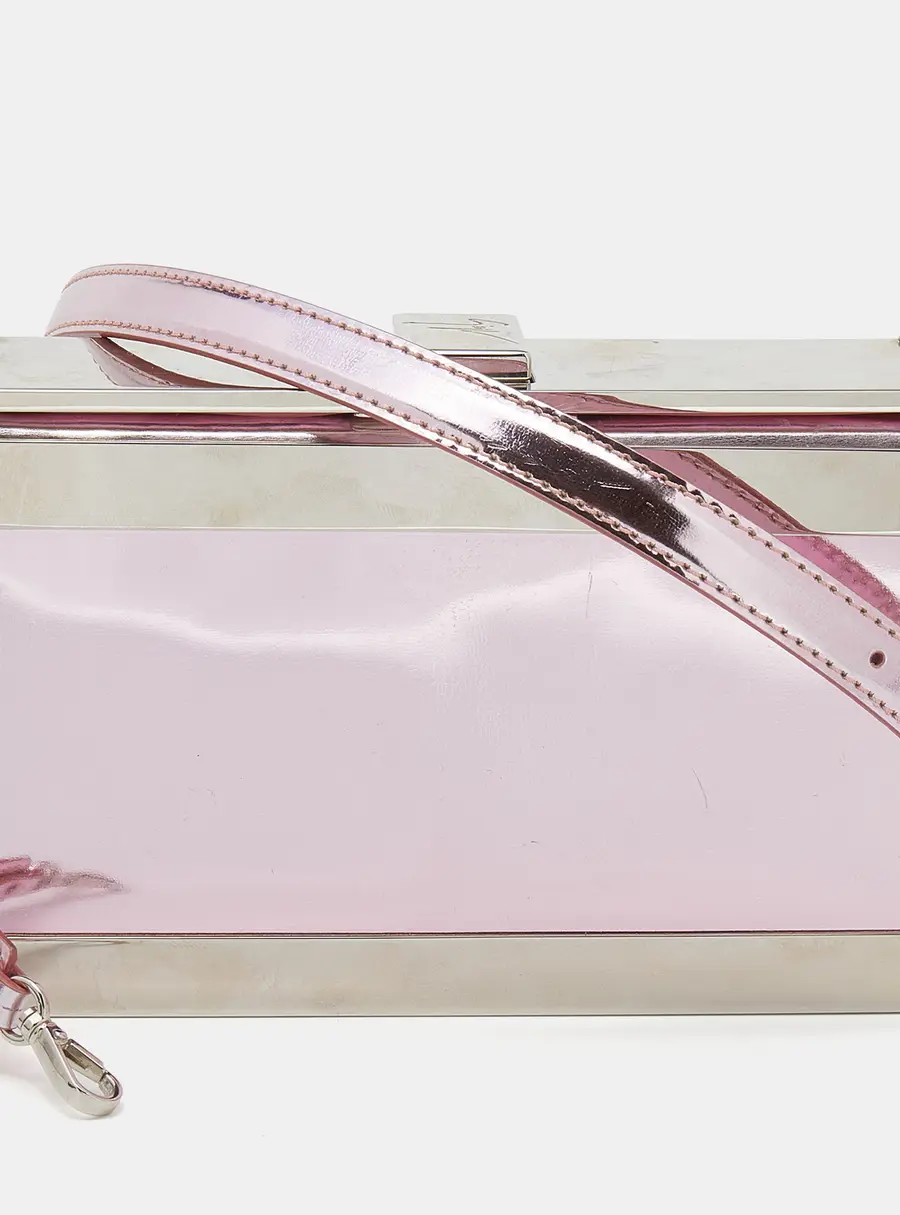 Giuseppe Zanotti Metallic Pink Patent Leather And Metal Box Crossbody Bag