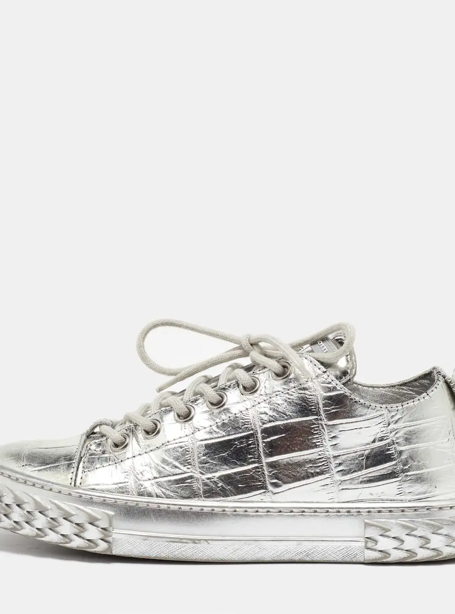 Giuseppe Zanotti Silver Croc Embossed Leather Blabber Low Top Sneakers Size 38