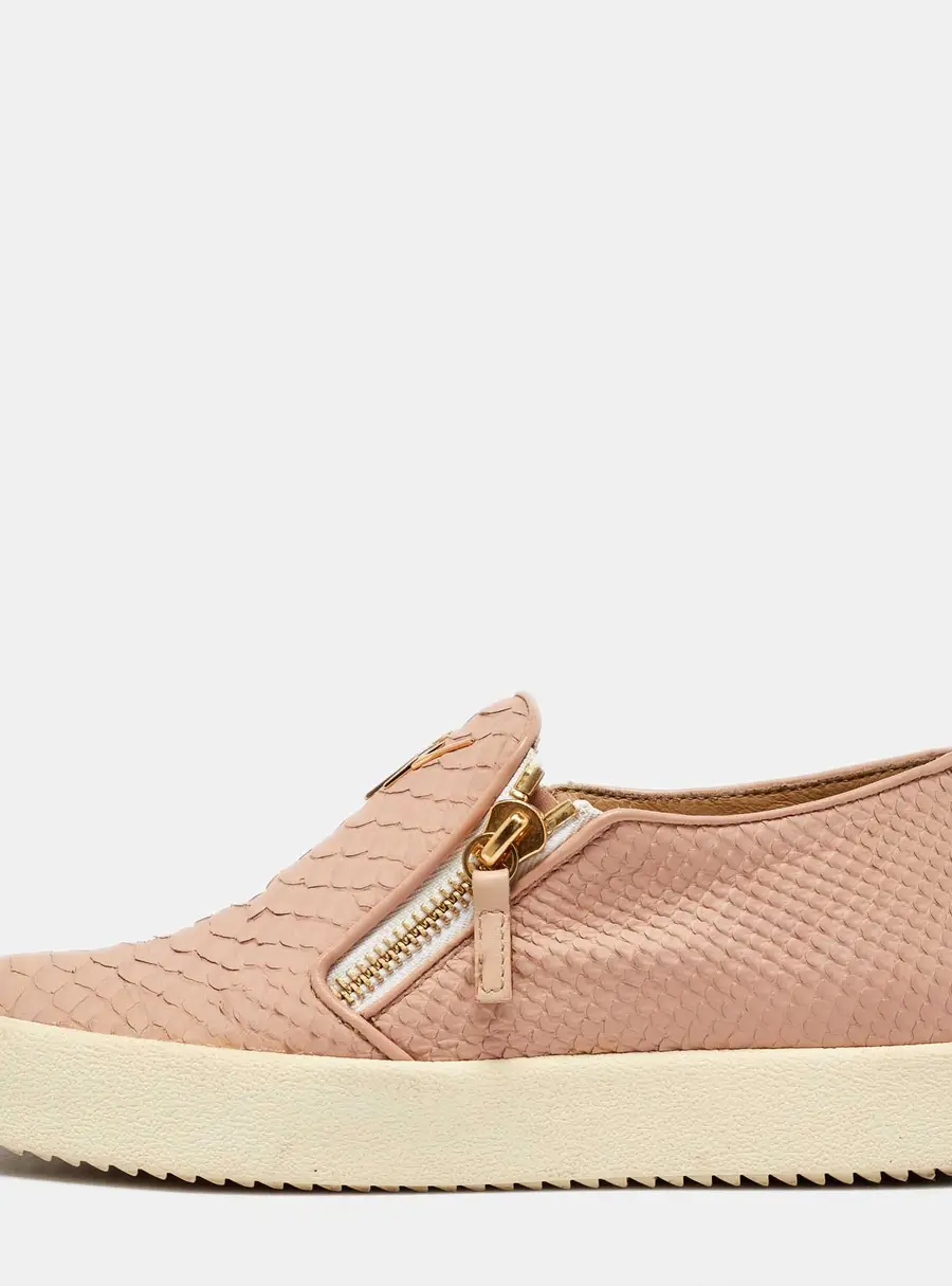 Giuseppe Zanotti Pink Python Embossed Leather London Slip on Sneakers Size 39