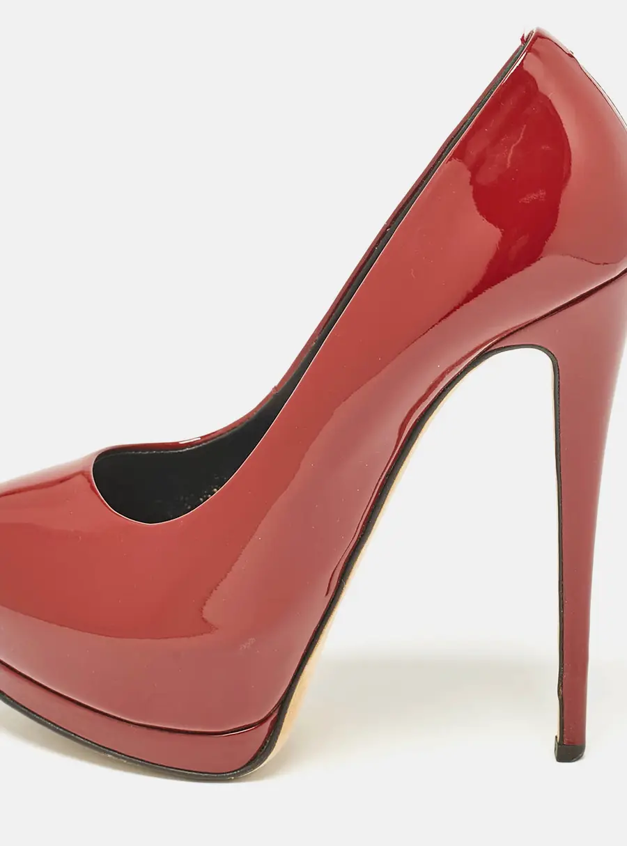 Giuseppe Zanotti Burgundy Patent Leather Sharon Peep Toe Pumps Size 37