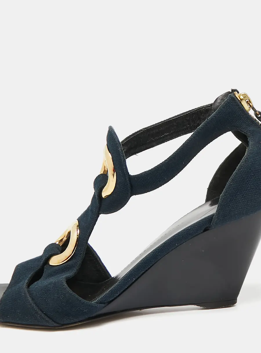 Giuseppe Zanotti Blue Canvas Wedge Sandals Size 36