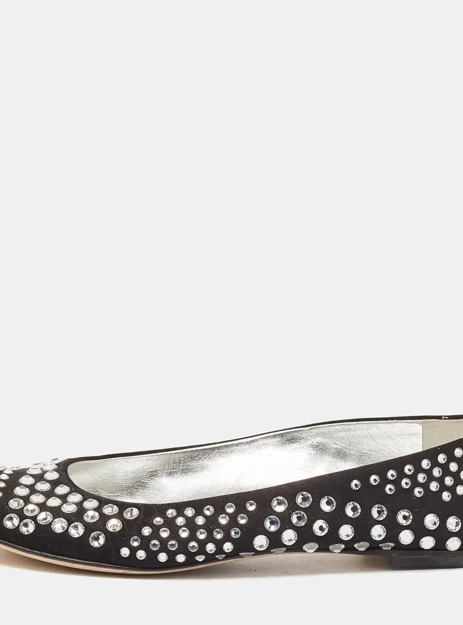 Giuseppe Zanotti Black Satin Crystal Embellished Ballet Flats Size 36