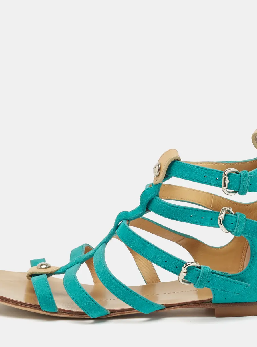 Giuseppe Zanotti Blue Suede Strappy Flat Slides Size 36