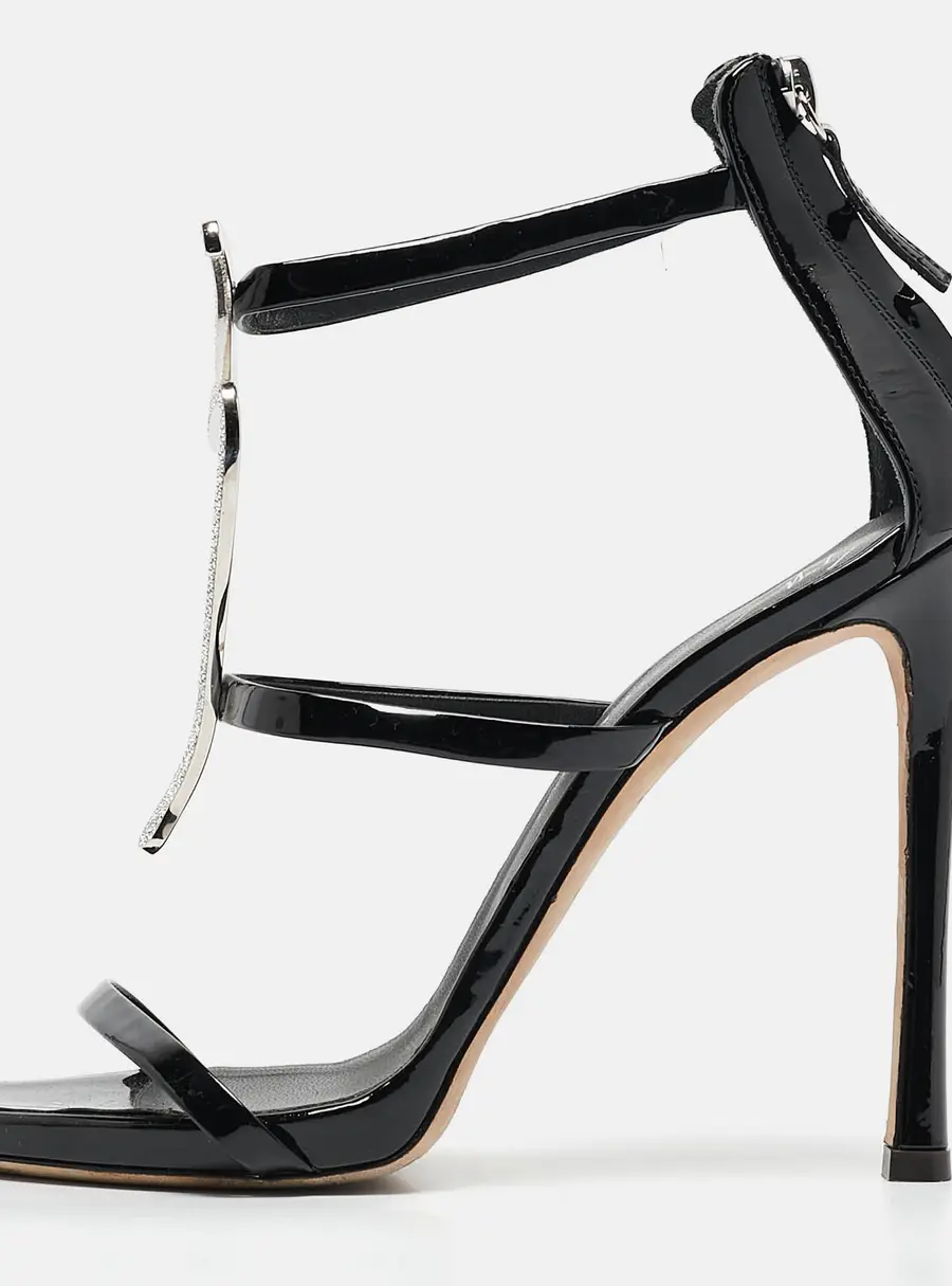 Giuseppe Zanotti Black Patent Leather Crystal Embellished Harmony G Sandals Size 38