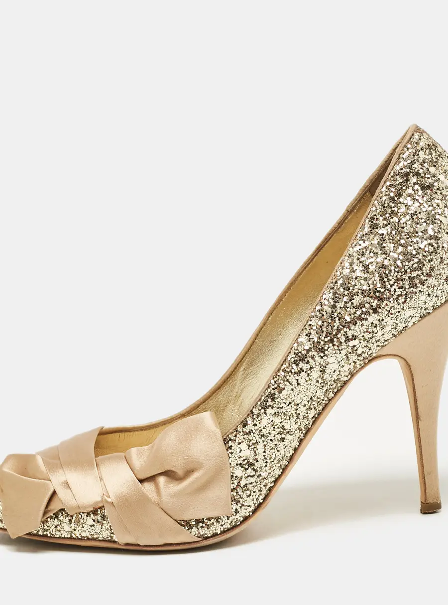 Giuseppe Zanotti Gold Glitter and Satin Uma Pumps Size 40