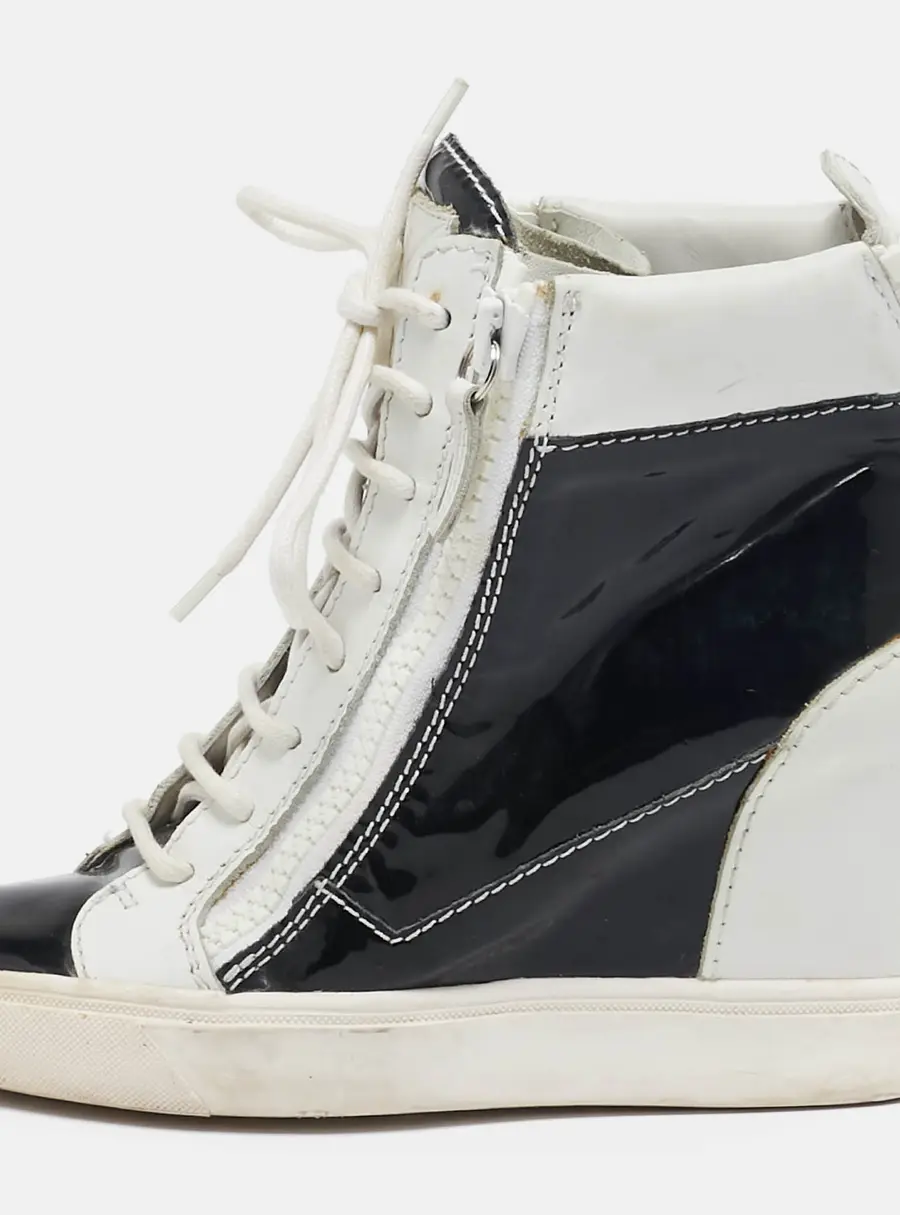 Giuseppe Zanotti Black/White Leather and Patent Leather Lorenz Wedge Sneakers Size 36