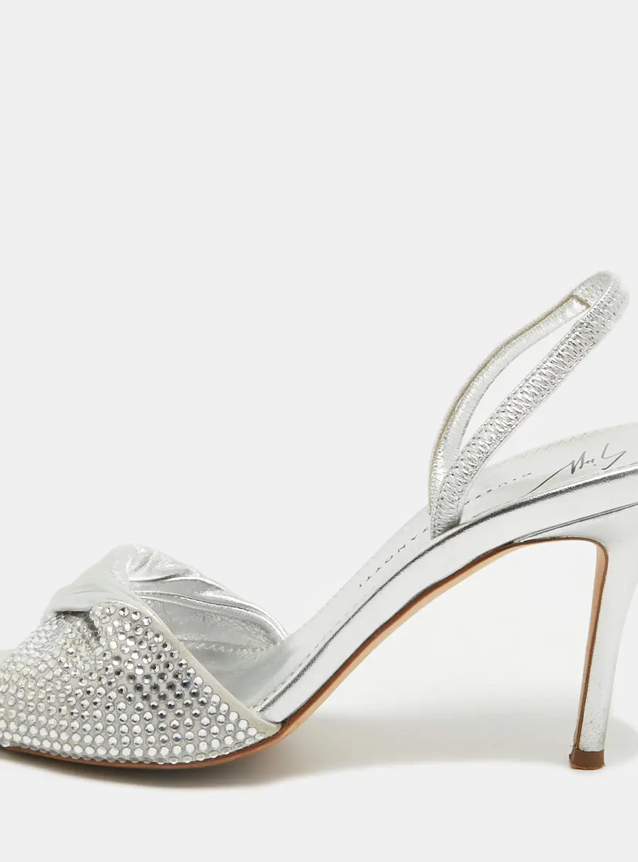 Giuseppe Zanotti Silver Leather Crystal Embellished Slingback Sandals Size 36