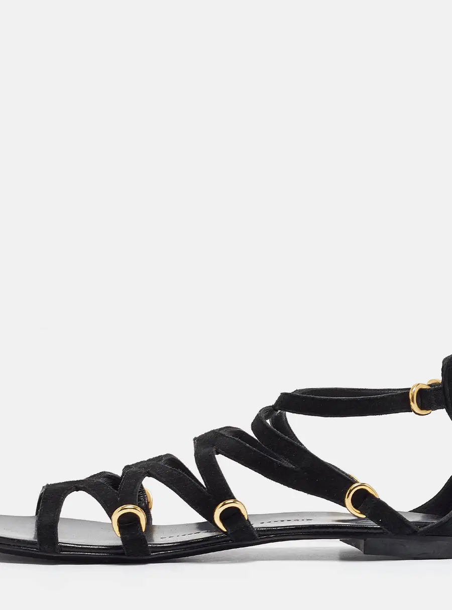 Giuseppe Zanotti Black Suede Strappy Flat Sandals Size 38