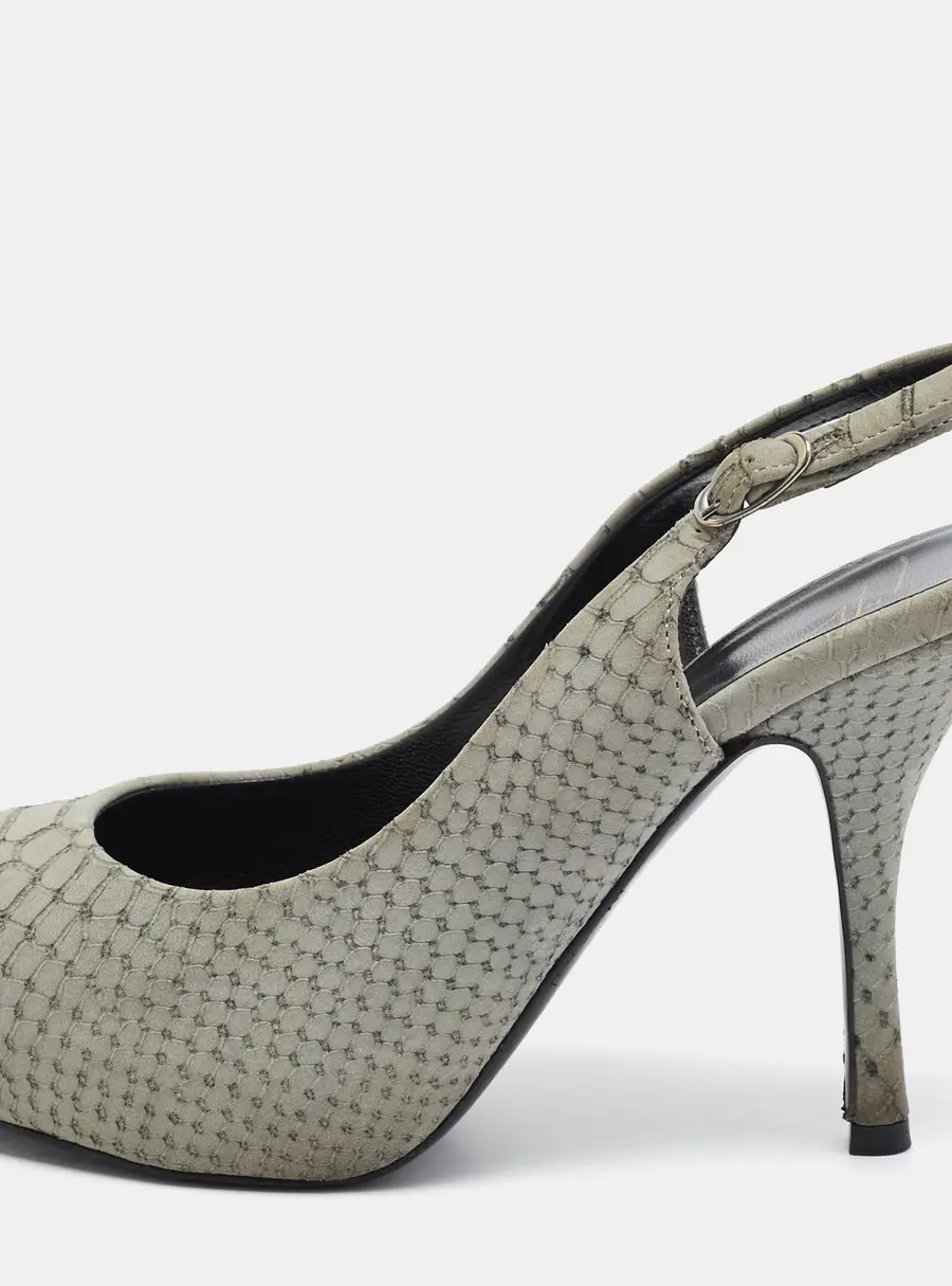 Giuseppe Zanotti Grey Embossed Python Peep Toe Platform Slingback Pumps Size 37.5