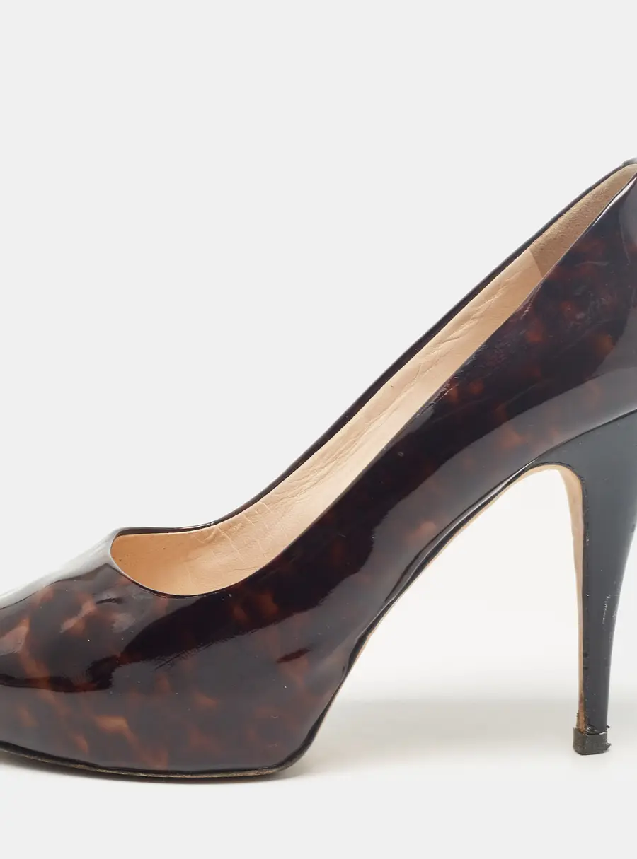 Giuseppe Zanotti Brown/Black Printed Patent Leather Peep Toe Pumps Size 38.5