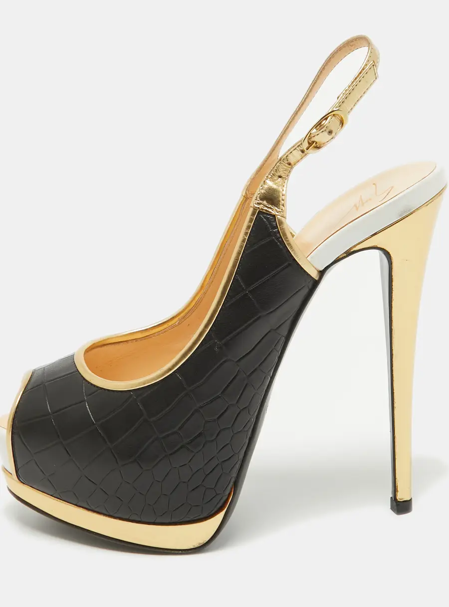 Giuseppe Zanotti Black Croc Embossed Peep Toe Pumps Size 38