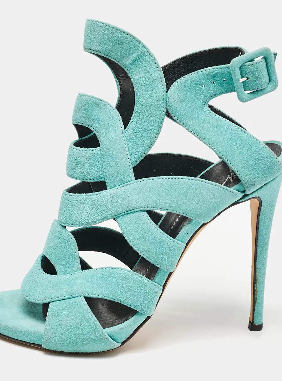 Giuseppe Zanotti Blue Suede Cutout Caged Sandals Size 38