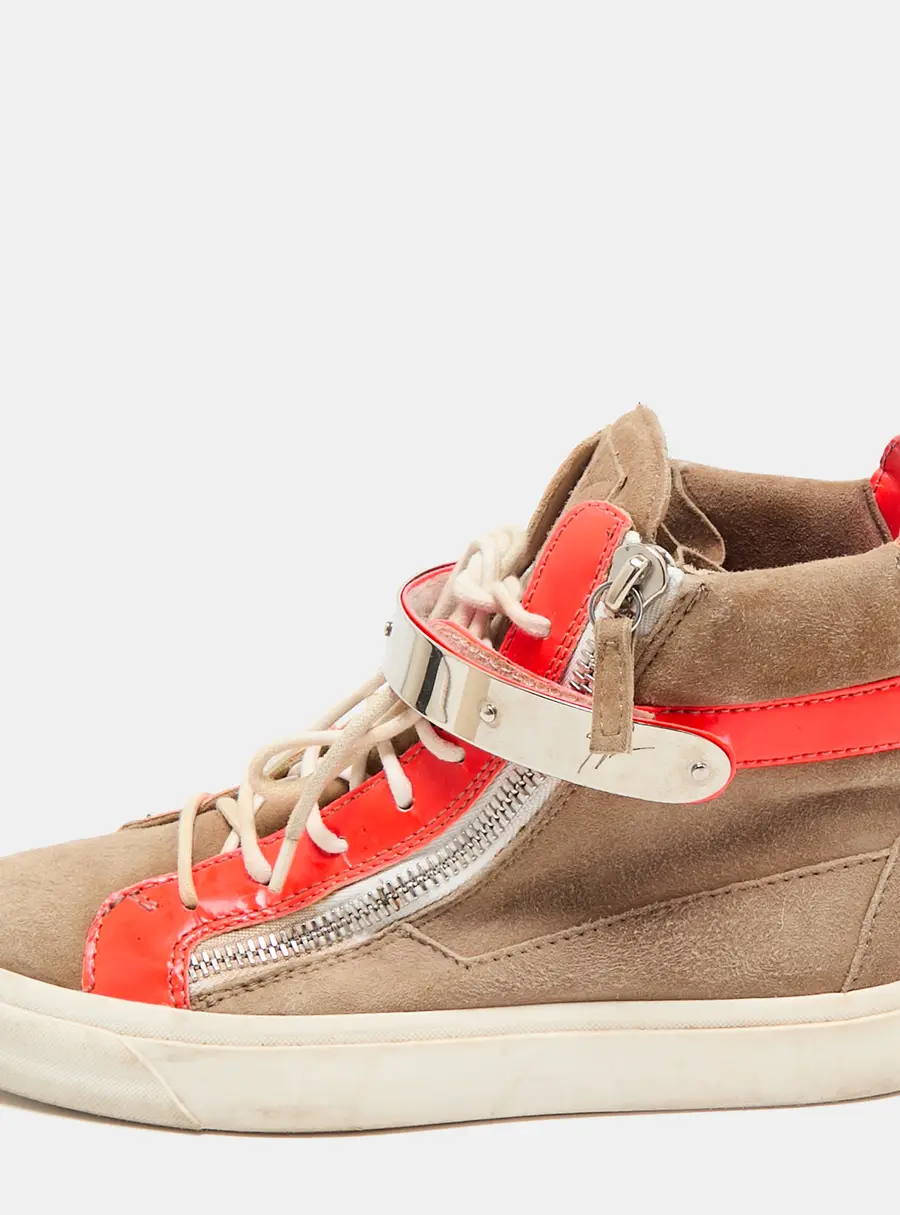 Giuseppe Zanotti Orange/Beige Suede And Patent Leather Coby High Top Sneakers Size 39