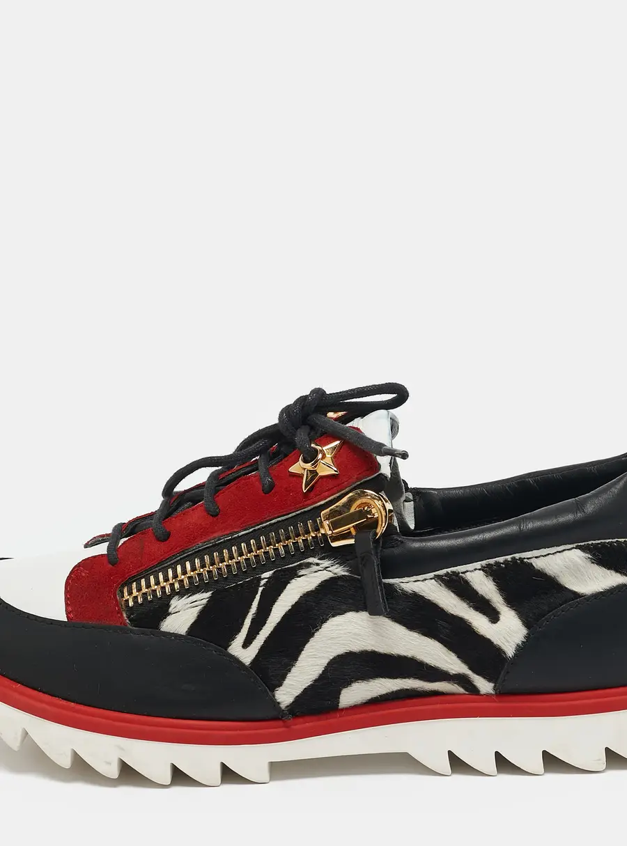 Giuseppe Zanotti Multicolor Zebra Print Pony Hair and Leather Lace Up Sneakers Size 42.5