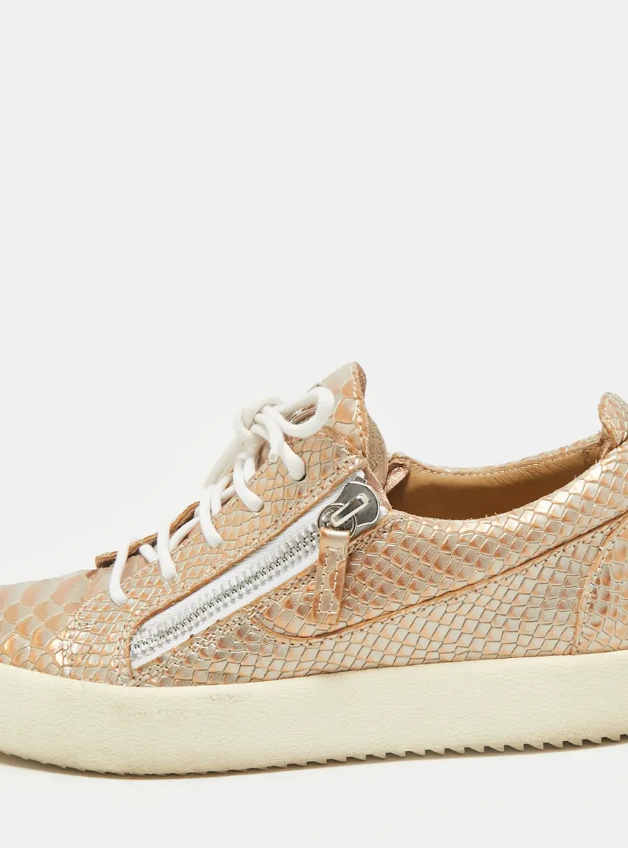 Giuseppe Zanotti Gold Python Embossed Leather Frankie Low Top Sneakers Size 39
