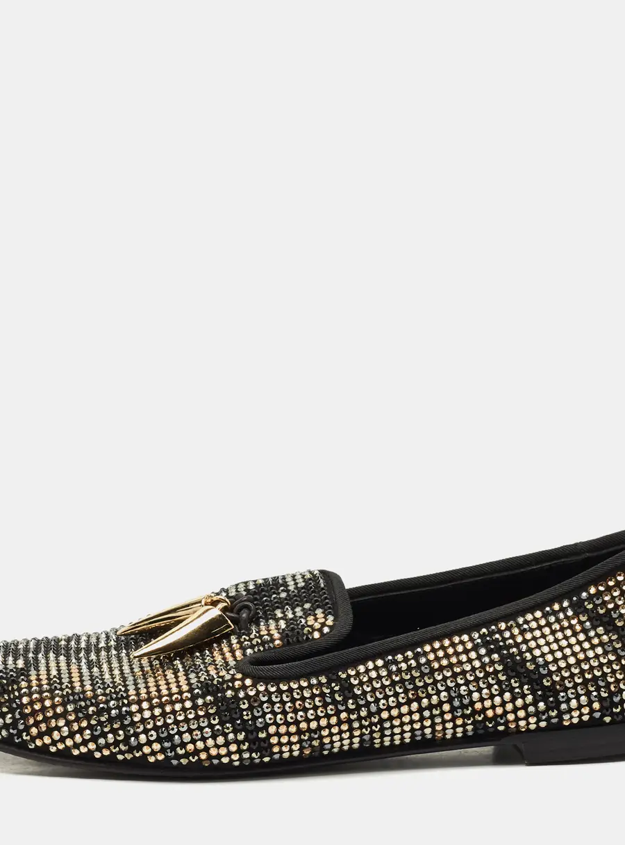 Giuseppe Zanotti Black Suede Crystal Embellished Shark Tooth Smoking Slippers Size 38.5