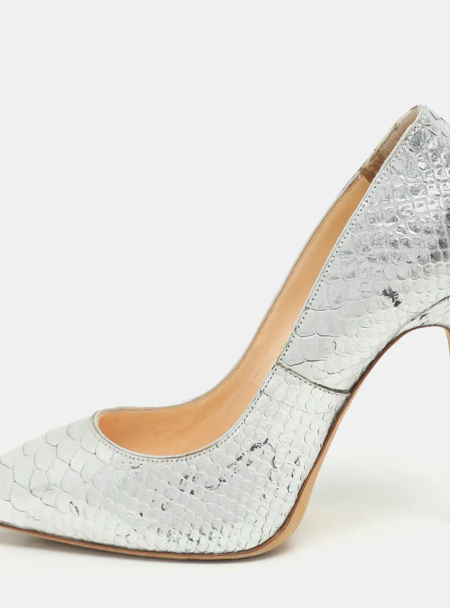 Giuseppe Zanotti Silver Python Embossed Leather Pointed Toe Pumps Size 37.5