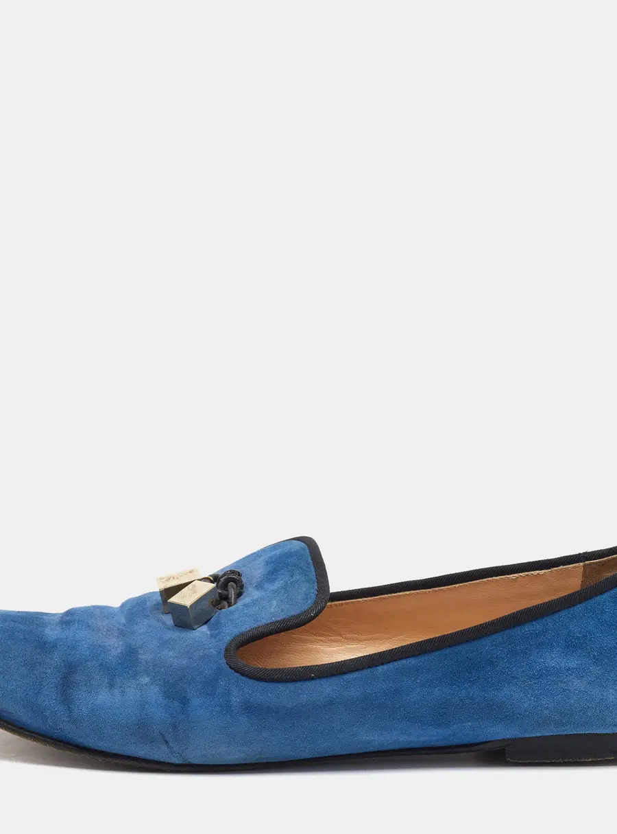 Giuseppe Zanotti Blue Suede Charm Smoking Slippers Size 41
