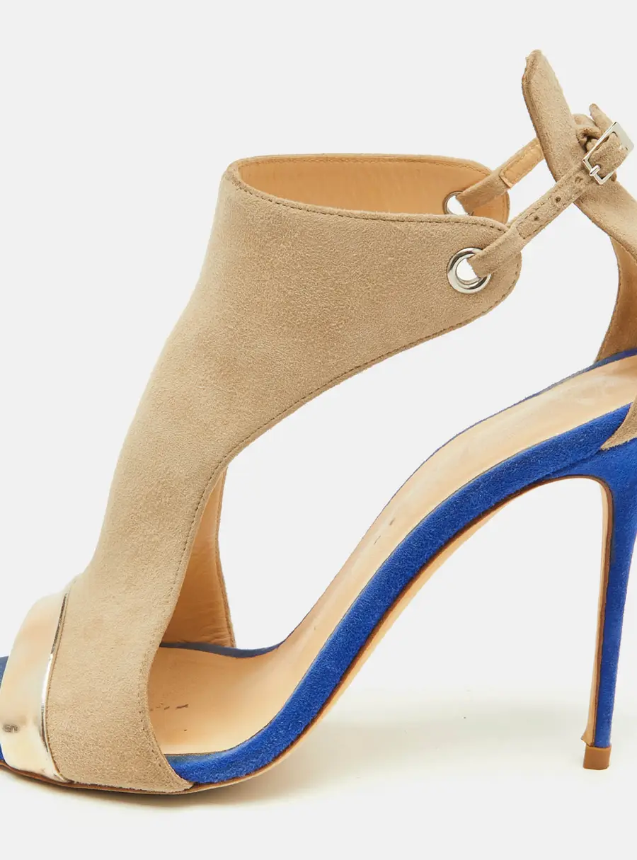 Giuseppe Zanotti Beige/Metallic Suede and Leather Open Toe Sandals Size 39