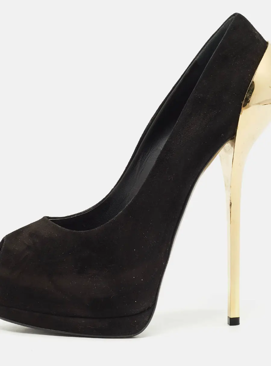 Giuseppe Zanotti Black Suede Peep Toe Platform Pumps Size 39