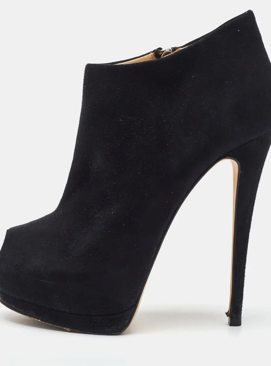 Giuseppe Zanotti Black Suede Peep Toe Platform Ankle Booties Size 38
