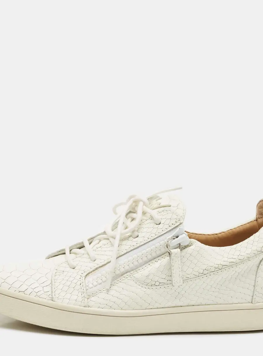 Giuseppe Zanotti Frankie Size 40 White Snakeskin Embossed Leather Low Top Sneakers