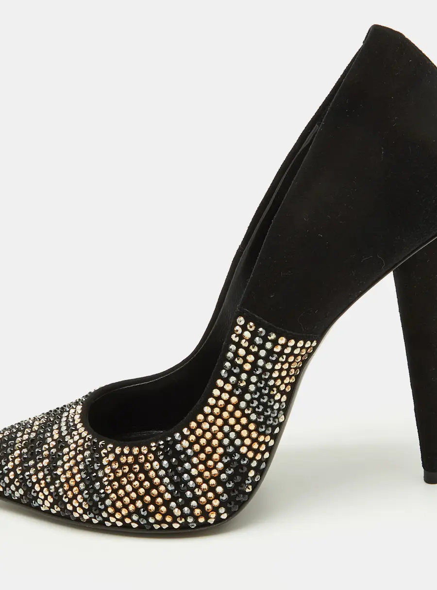 Giuseppe Zanotti Black Suede Crystal Embellished Pointed Toe Pumps Size 38