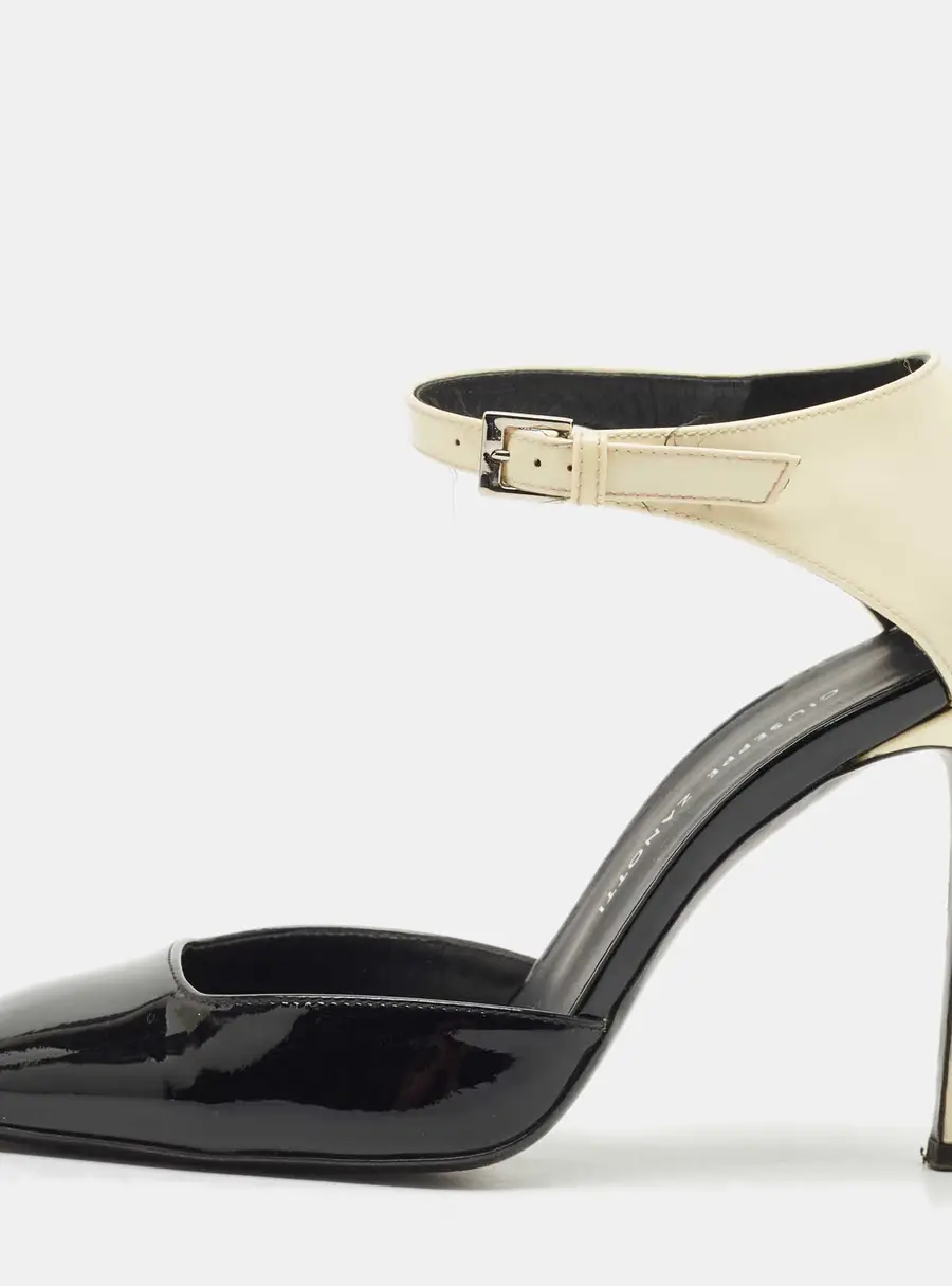 Giuseppe Zanotti Black/Cream Patent Leather Leandra Ankle Strap Pumps Size 34