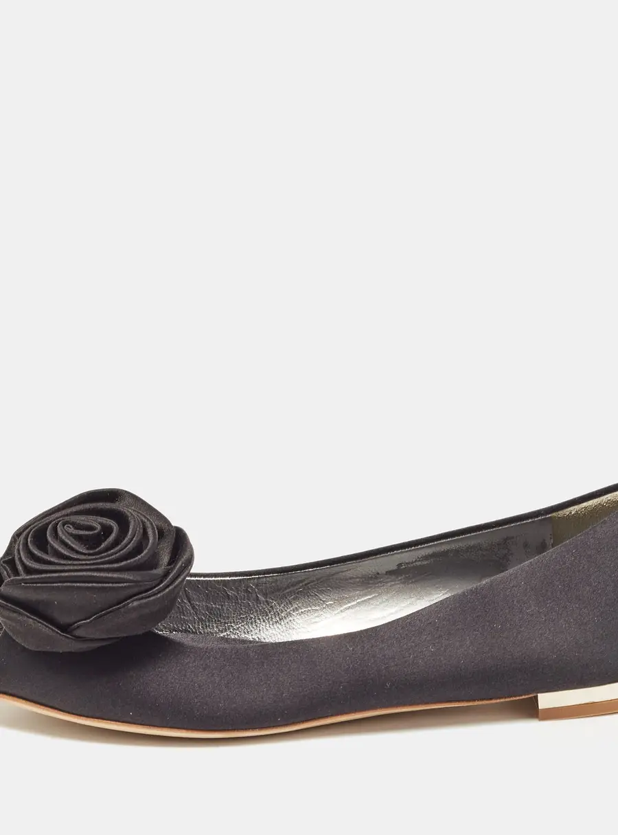 Giuseppe Zanotti Black Satin Flower Applique Ballet Flats Size 36